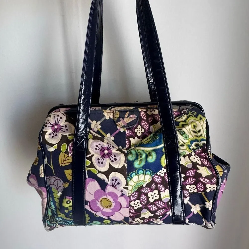 Vera Bradley Bird Floral Print Satchel Purse Blue